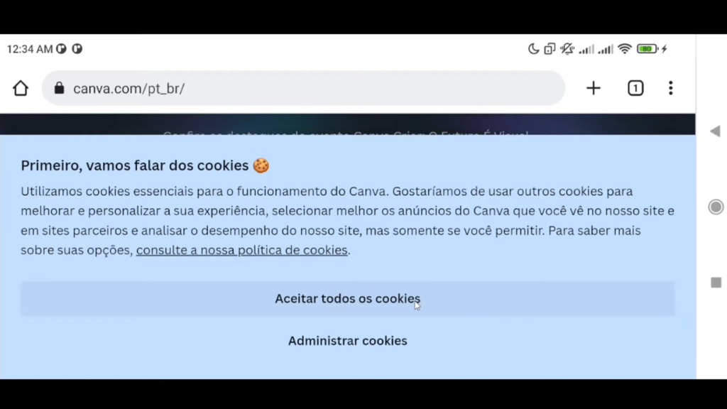 #1 - Aceitando todos o Cookies no Canva.com - Dicas do Aprendiz