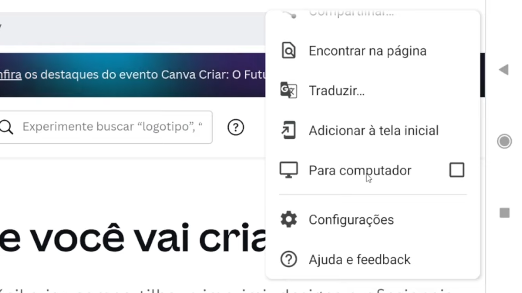 #3 - Clicando em Para Computador