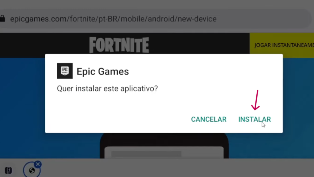 Instalação do Launcher do Fortnite no celular