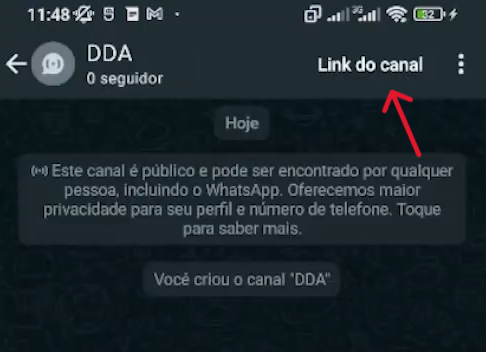 Clicando em Link do Canal