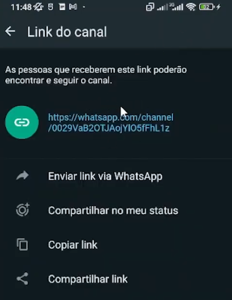 Compartilhando o link do canal do WhatsApp