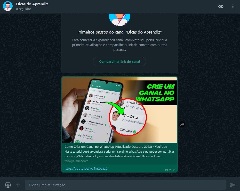 Compartilhando atualizações no canal do WhatsApp