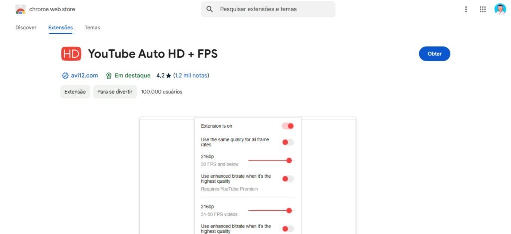 Extensão do Chrome para melhorar a qualidade dos vídeos no YouTube