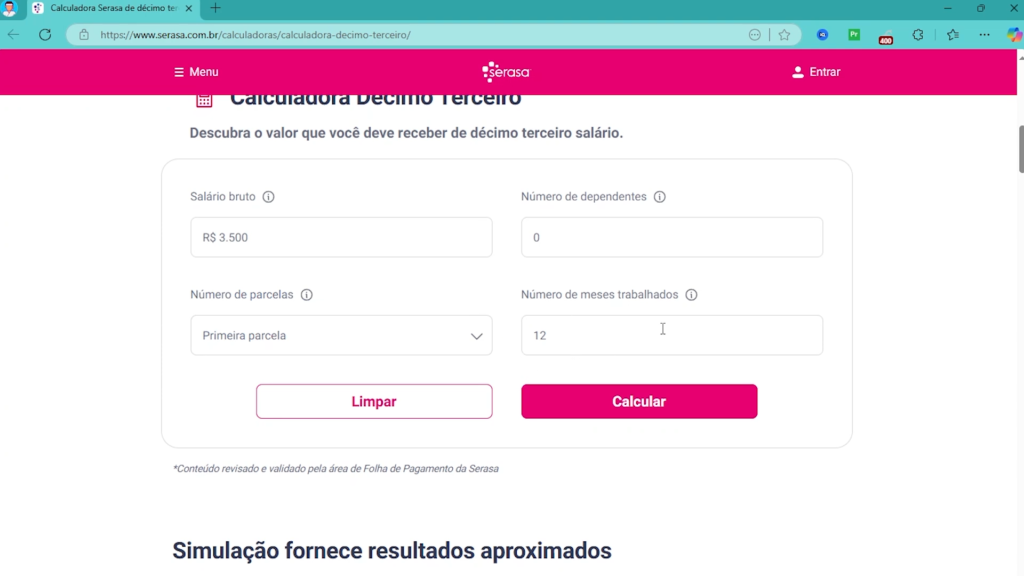 Como Calcular o 13° Salário usando a calculadora do Serasa - Dicas do Aprendiz